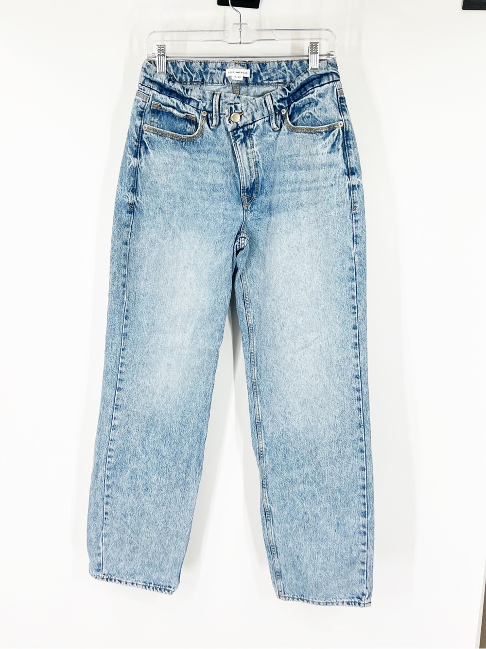 Good American Good ‘90s Straight Jeans Criss Cross Waistband